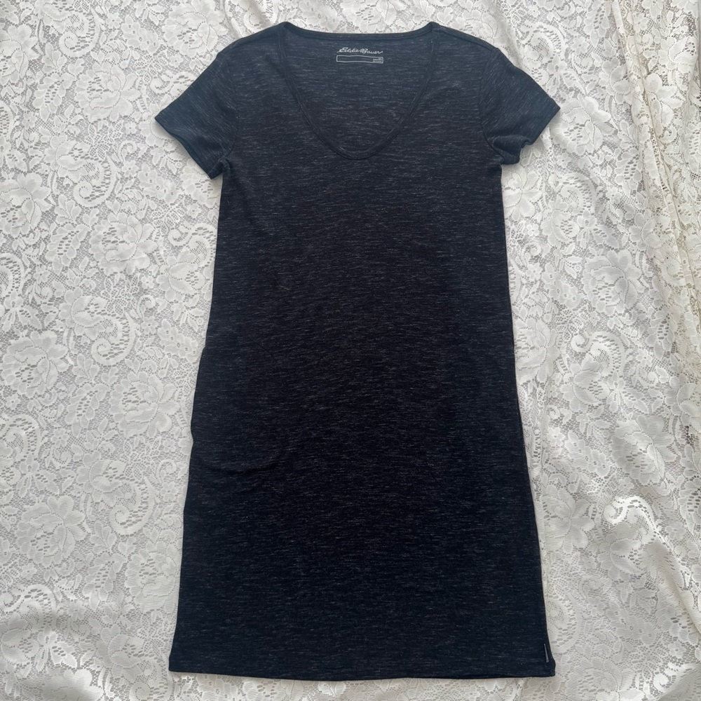 Eddie Bauer T-Shirt Dress Womens Size XS Charcoal V-Neck Short Sleeve Pockets